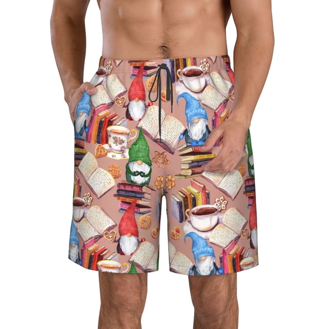 Balery Gnomes Books Tea Cups Traje de Baño Estilo Hawaiano para Hombre, Shorts de Secado Rápido con Bolsillos-Medium