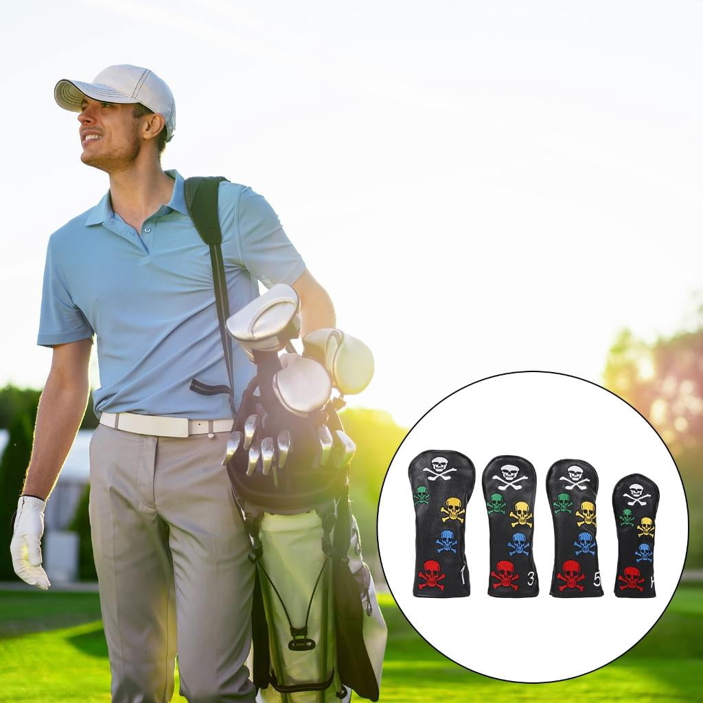 Yihuala 4Pcs PU Golfs Club Head Cover Pattern Wood Headcover Golfs Driver Hybrids Head Cover