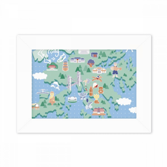 Hong Kong Map Famous Locations China Photo Mount Frame Picture Art Painting Desktop 5x7 inch