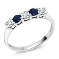 thumbnail image 2 of Gem Stone King 10K White Gold White Lab Grown Diamond and Blue Sapphire 5 Stone Wedding Engagement Anniversary Promise Ring for Women 0.56 Cttw, Round 3MM, Gemstone April Birthstone (Size 6), 2 of 5