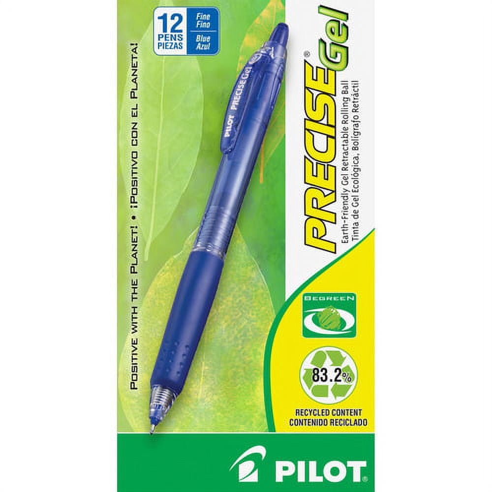 Pilot Precise Gel Fine Retractable BeGreen Pens Fine Pen Point - 0.7 mm Pen Point Size - Needle Pen Point Style - Refillable - Retractable - Blue Gel-based Ink - Translucent Barrel - 12 / Dozen