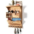 thumbnail image 2 of Key Holder for Wall, Elegant Wall-Mounted Mail Organizer with Storage Drawers & 6 Key Hooks, Pine Wood Vintage Brown, 2 of 12