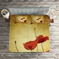thumbnail image 2 of Ambesonne Vintage Quilted Coverlet 3 Pcs, Poppy Flowers Bohemian, Queen Size, Pale Brown Vermilion, 2 of 2