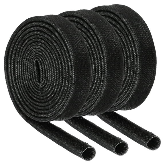 3Pcs Wire Insulation Braid  Fire Sleeve,3.28Ft-5mm ID Black, High Temp Silicone Coated Fiberglass Sleeving