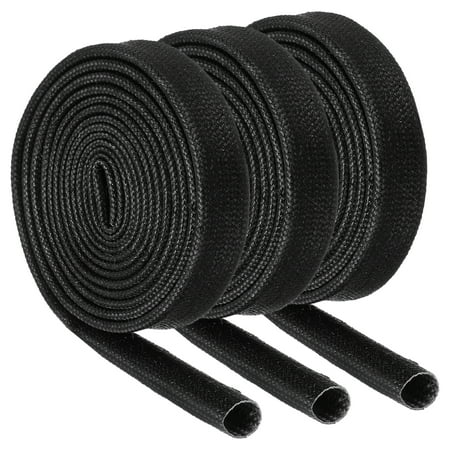 3Pcs Wire Insulation Braid Fire Sleeve 3.28Ft-5mm ID Black High Temp Silicone Coated Fiberglass Sleeving