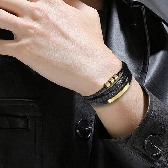 Pulsera para hombres y mujeres, pulsera envolvente de cuero sintético para hombres, mujeres, adolescentes, niños y niñas, cierre de acero inoxidable, Hebilla de oro
