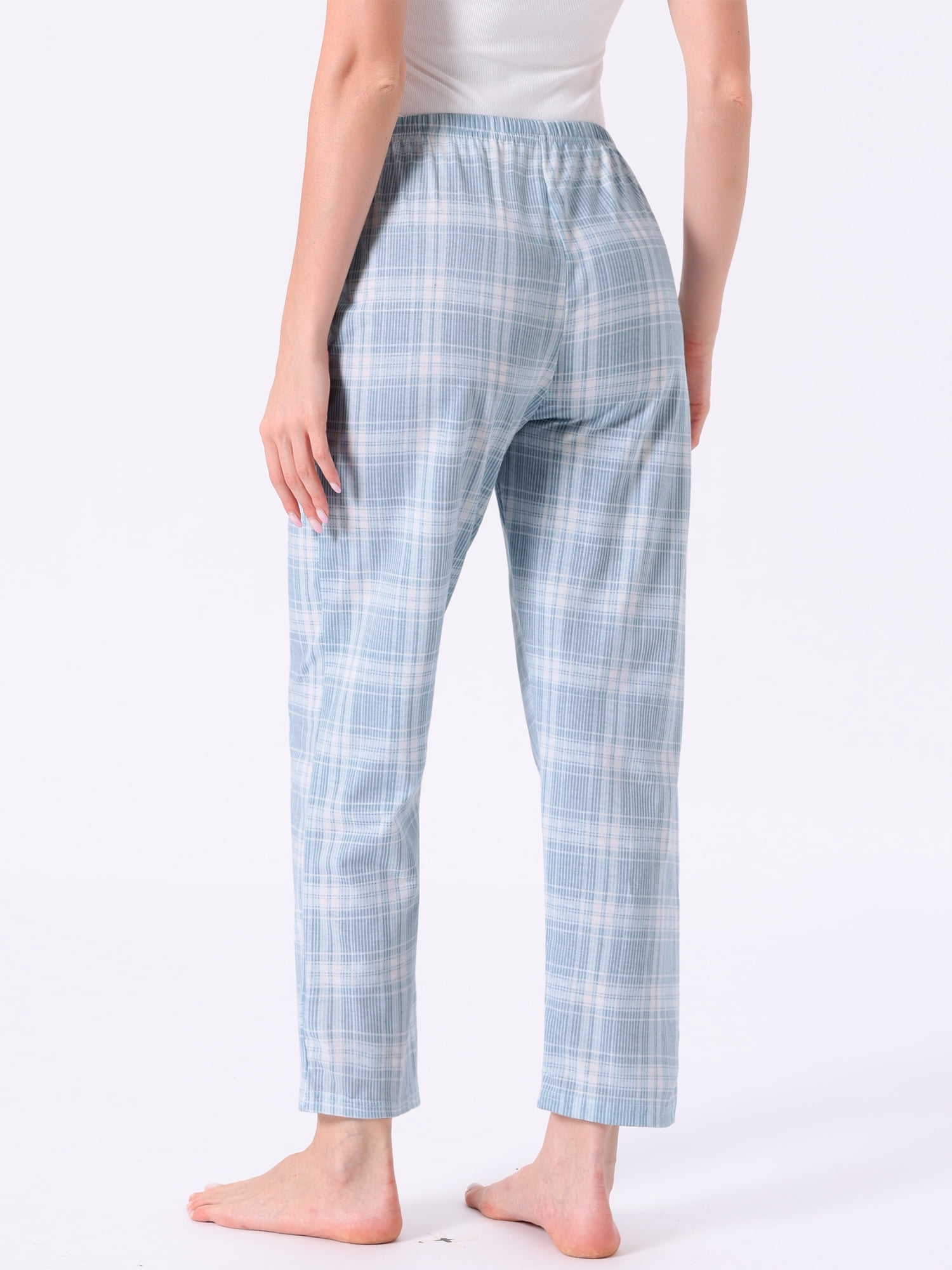 DARING DIVA Women's Cotton Plaid Elastic Waist with Pocket Lounge Pants XL Blue Plaid