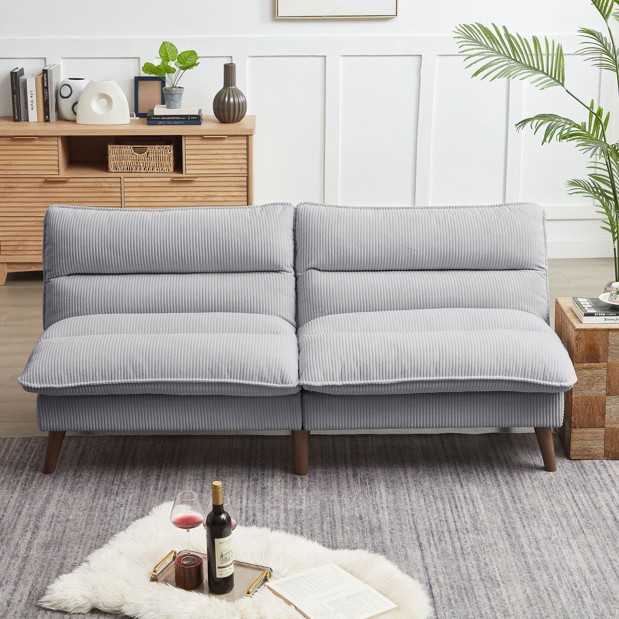 Jarenie Chireca 72" Futon Sofa Bed, Convertible Futon Couch with Adjustable Backrest, Modern Corduroy Futon Sleeper Sofa for Small Spaces, Living Room, Office, Lighetgrey