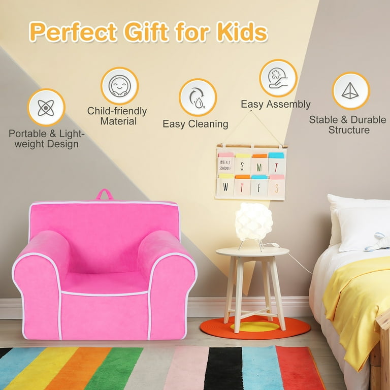 Free Shipping Costway Kids Sofa Toddler Foam Armchair w Velvet Fabric in Pink Perfect Gift Walmart Walmart