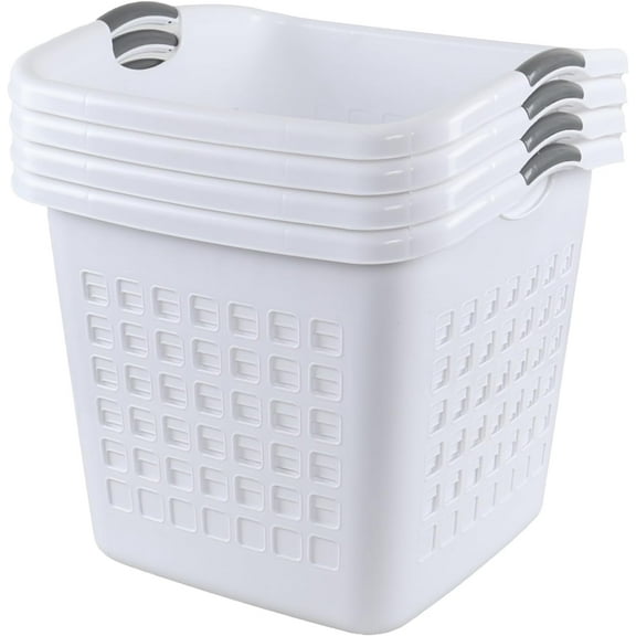 4 Pack Plastic Clothes Baskets, 70 L Plastic Laundry Hamper with Handle, White