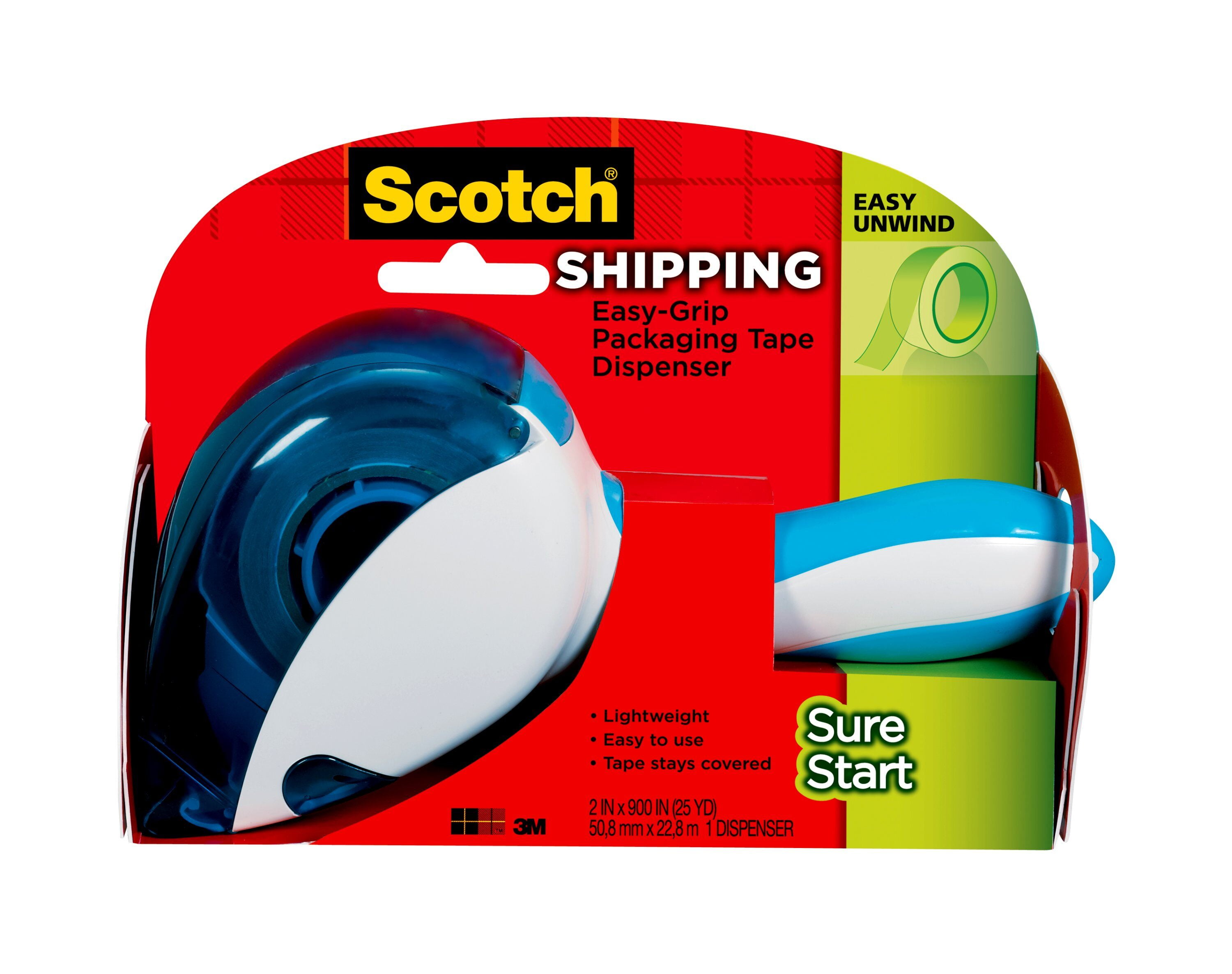 Scotch Sure Start Packaging Tape with Dispenser, Clear, 1.88" x 600