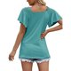 thumbnail image 3 of Camisa de manga corta para mujer, cuello en V plisado, manga con volantes, camisa con hombros descubiertos para mujer, Top para fiesta de vocación diaria de verano, verde esmeralda M, 3 of 6