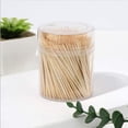 thumbnail image 3 of Palillos de dientes de madera de bambú, palillos de dientes redondos de madera de 500 piezas con caja transparente, doble cara resistente, 3 of 4