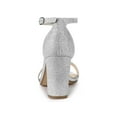 thumbnail image 2 of BLISSFUL STEP Women's Shoes Ankle Strap Open Toe Block Heel Glitter Party Sandals Silver 5.5, 2 of 8