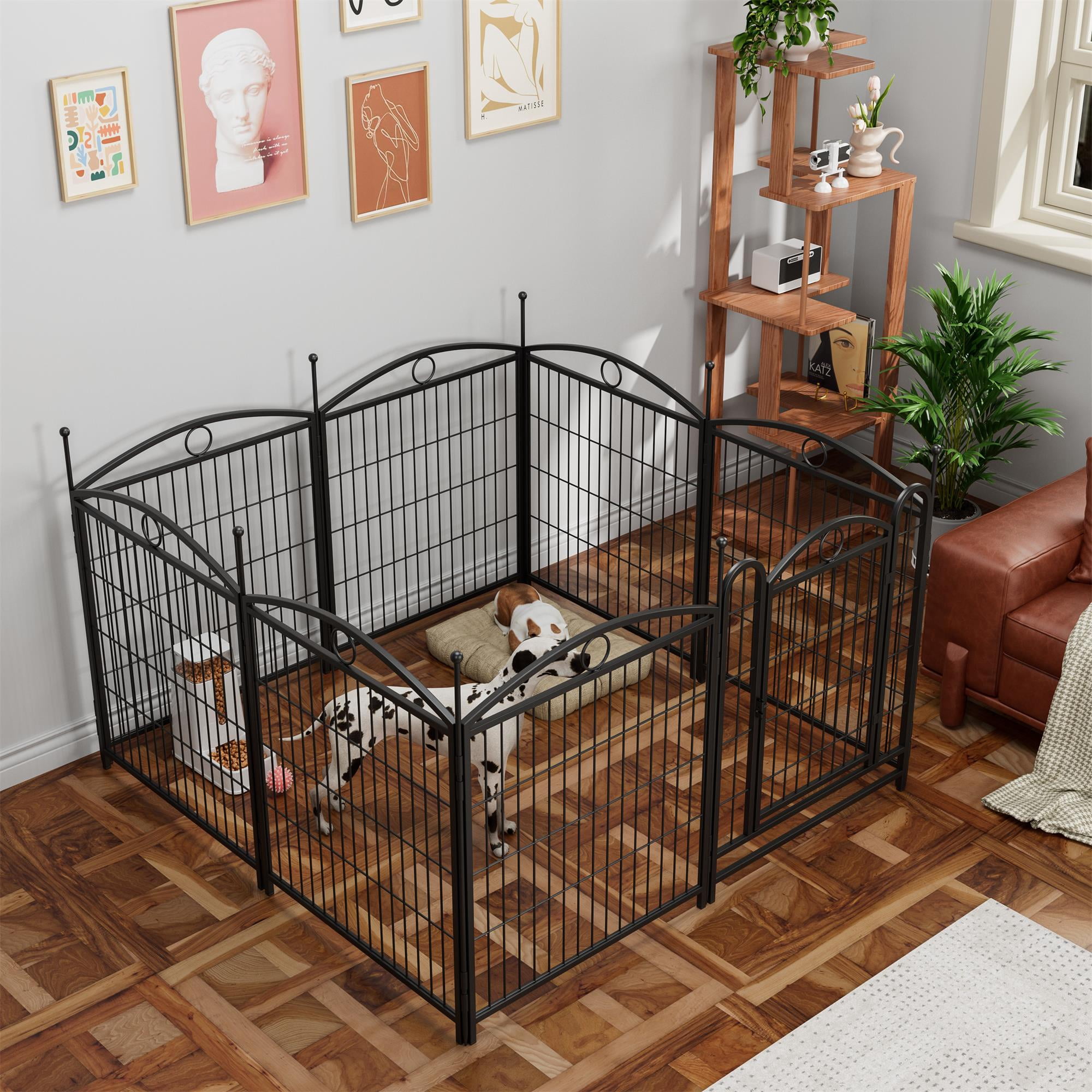 Pefilos Outdoor Dog Playpen with Doors, 32" 8 Panels Indoor Dog Fence Metal Dog Pen Pet Puppy Exercise Pen for RV Camping Garden Yard, Black