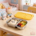 thumbnail image 3 of 2-Compartment Stainless Steel Snack Containers with Silicone Lids, Meal Prep Containers for Easter Storage, Leak-Proof Bento Boxes for Snacks/Meals, Rust-Resistant Food Containers, 7*2*2in, Yellow, 3 of 6