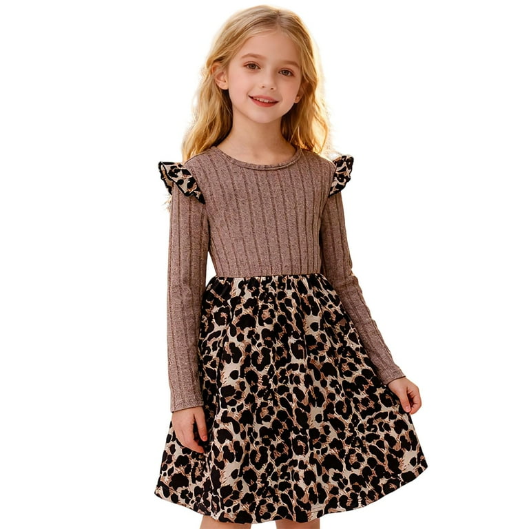 Tiijoy Big Girls Casual Leopard Sweater Dress Long Sleeve Round Neck Dress,  Sizes 7-8 - Walmart.com