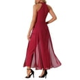 thumbnail image 3 of INSPIRE CHIC Women's Dressy Jumpsuit Halter Neck Sleeveless Elegant Formal Wide-Leg Jumpsuit M Burgundy, 3 of 6