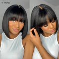 thumbnail image 3 of Supreme 13A Celebrity Grade 100% Unprocessed Human Hair Straight Bob Wig with Bangs 10" Wig- Monique, 3 of 6