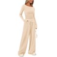 thumbnail image 1 of Conjunto Coordinado PRETTYGARDEN Manga Larga Asimétrico Pantalón Palazzo Beige Talla M, 1 of 8