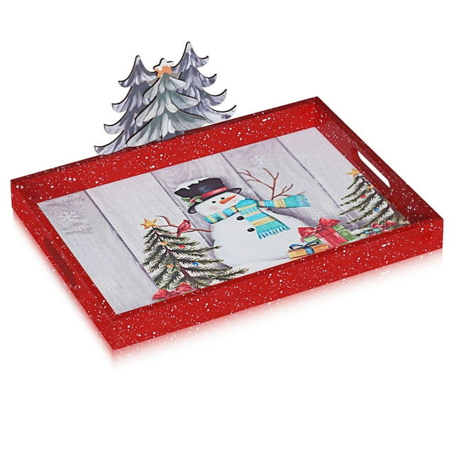 Bandeja para servir decoración navideña Krismax Snowman (roja)