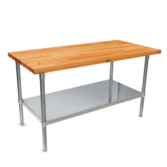 John Boos 60x30in Cherry Wood Kitchen Work Table w/Galvanized Base & Shelf