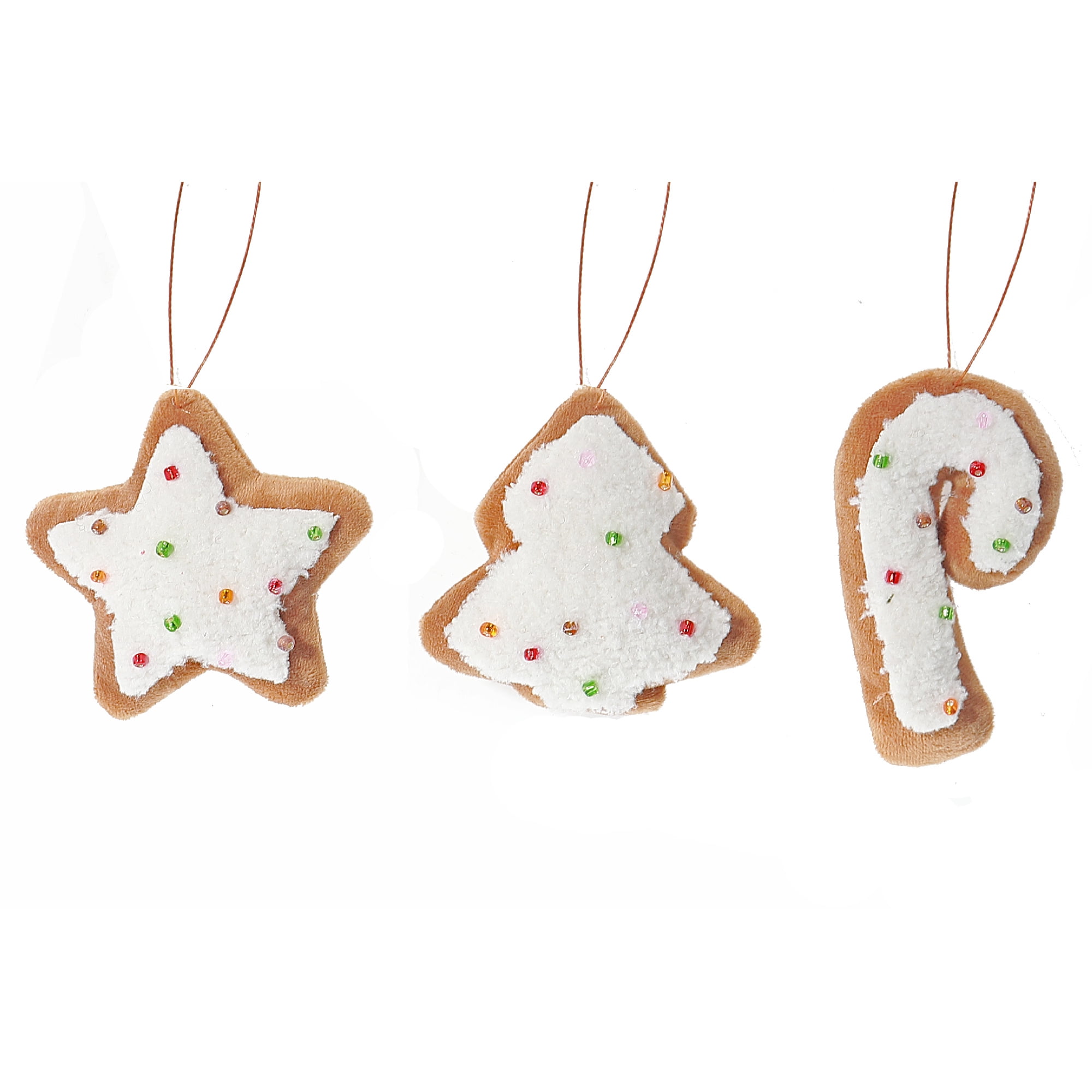 Fabric Hanging Gingerbread Cookie Ornament (Asstd) - Set of 12