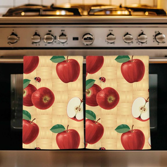 Farmhouse Apples Kitchen Towels Set of 4, Country Tropical Fruits Watercolor Absorbent Dish Towels for Kitchen, Microfiber Hand Towel, Quick Drying Tea Towel for Cleaning Decorative Dishcloths