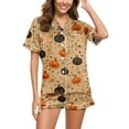 thumbnail image 2 of WTOBBY Women's Casual Halloween Pajama Set Loose Fit Short Sleeve Top with Elastic Waist Shorts Printed Two-Piece Sleepwear Home Lounge Wear Outfit,Khaki S, 2 of 6