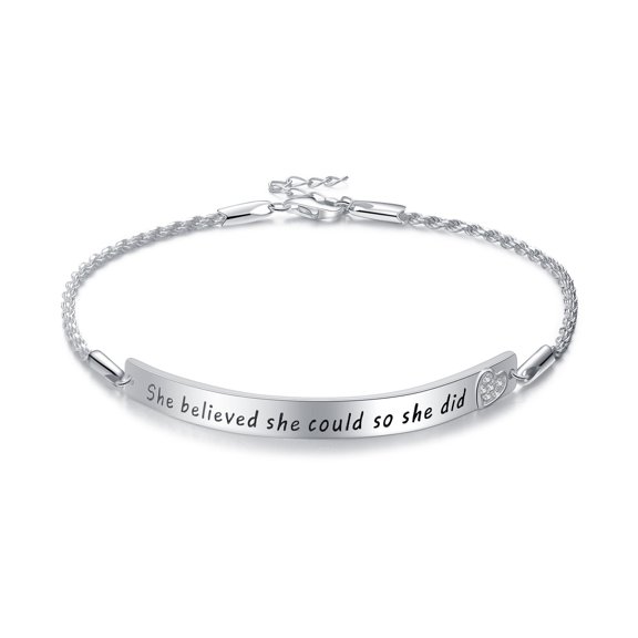 She Believed She Could So She Did?Sterling Silver Engraved Inspirational Adjustable Bracelet Graduation Gift for Her, Women (White Gold Plated) (She Believed She Could So She Did)