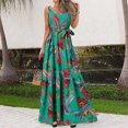 thumbnail image 2 of Robe Maxi Bohème Sans Manches d'Été pour Femmes, Robe Longue Fluide à Volants, Robe de Plage Bohème Imprimée avec Ceinture, 2 of 5