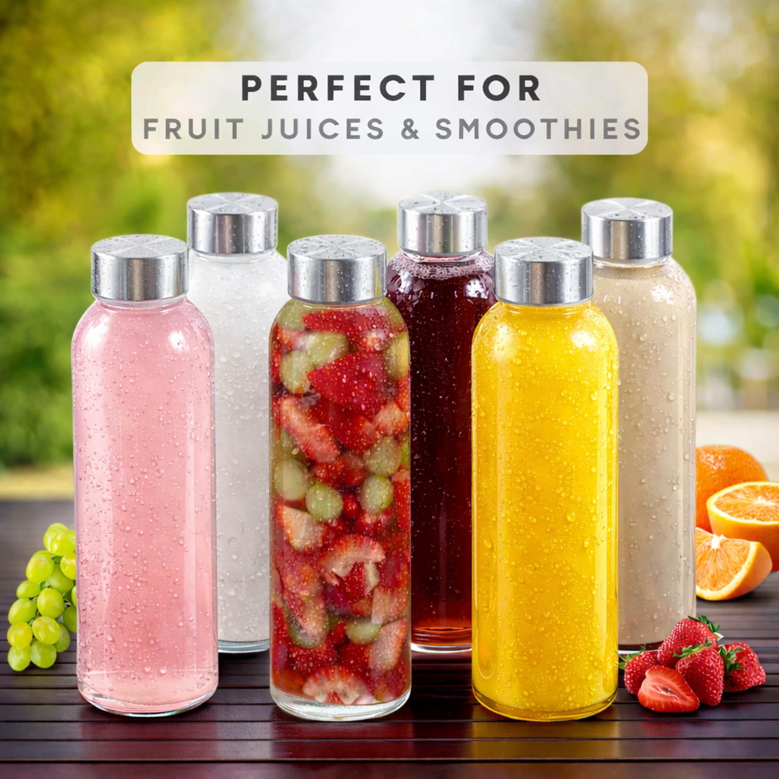18 Oz Soda Lime Glass Water Bottles 6 Pack with Lids and Cleaning Brush