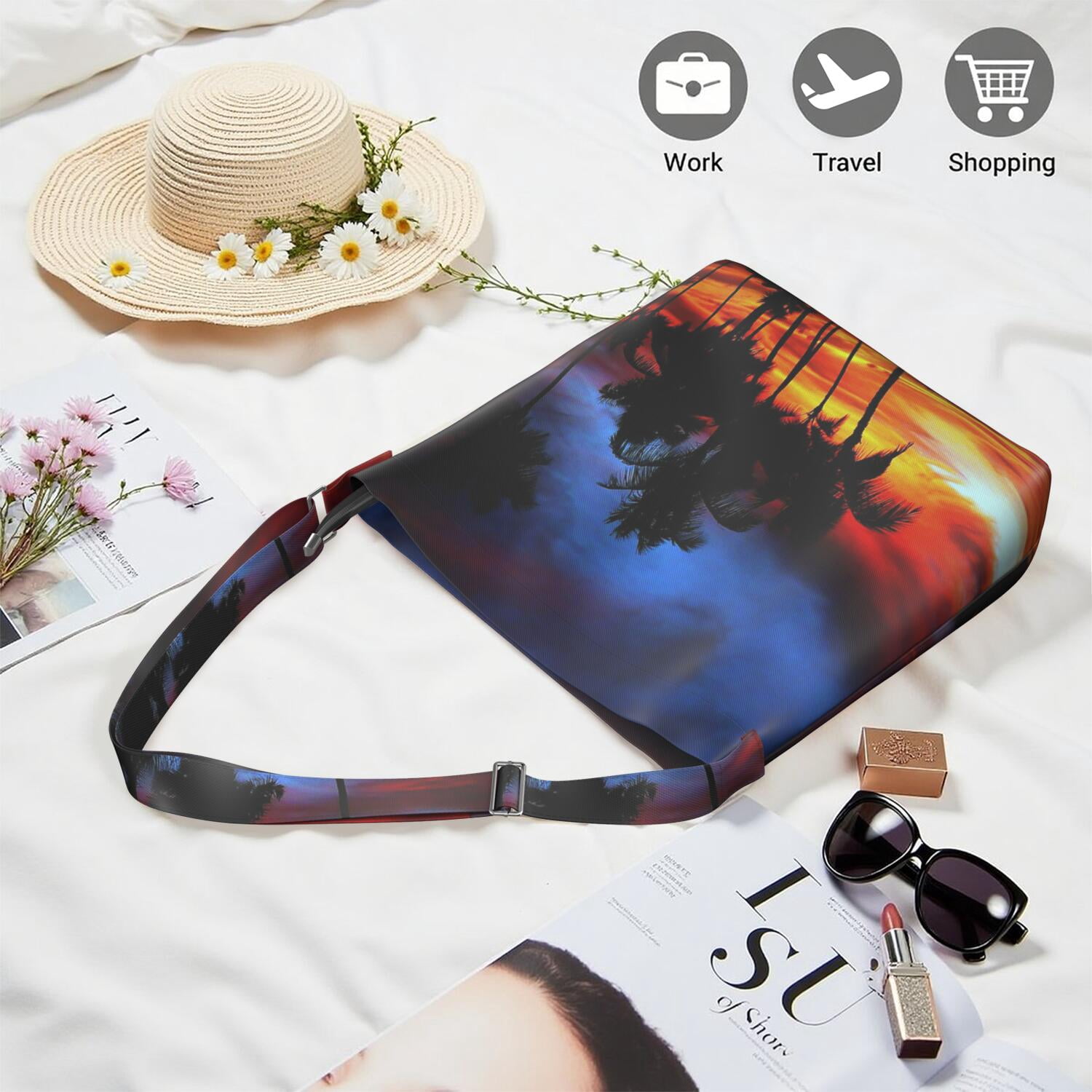 Vibrant Tropical Paradise Casual Everyday Purse | Lightweight Sling Bag for Women | Minimalist Design with Multi-Pocket Interior