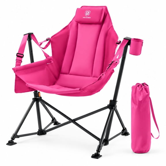 Padded Oversized Hammock Camping Chair, Heavy Duty Rocking Swing Chair, 400lb Capacity, Pink Metal, Portable for Indoor and Outdoor Use