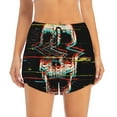 thumbnail image 2 of Xecao's Glitch Screaming Skull for a double-layer running short for women, perfect for gym, tennis, and more, featuring a convenient pocket., 2 of 9