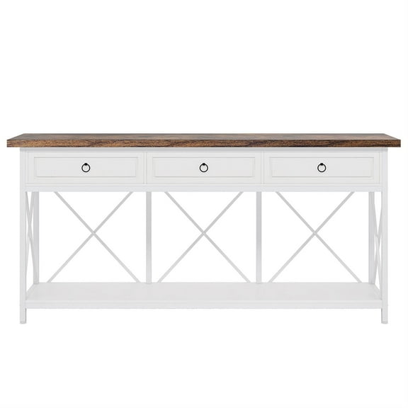 Demi Bonn 3-Drawer Console Table, 70.8" Sofa Foyer Table with Storage Shelf for Hallway, Entrance, Living Room, Bedroom, White