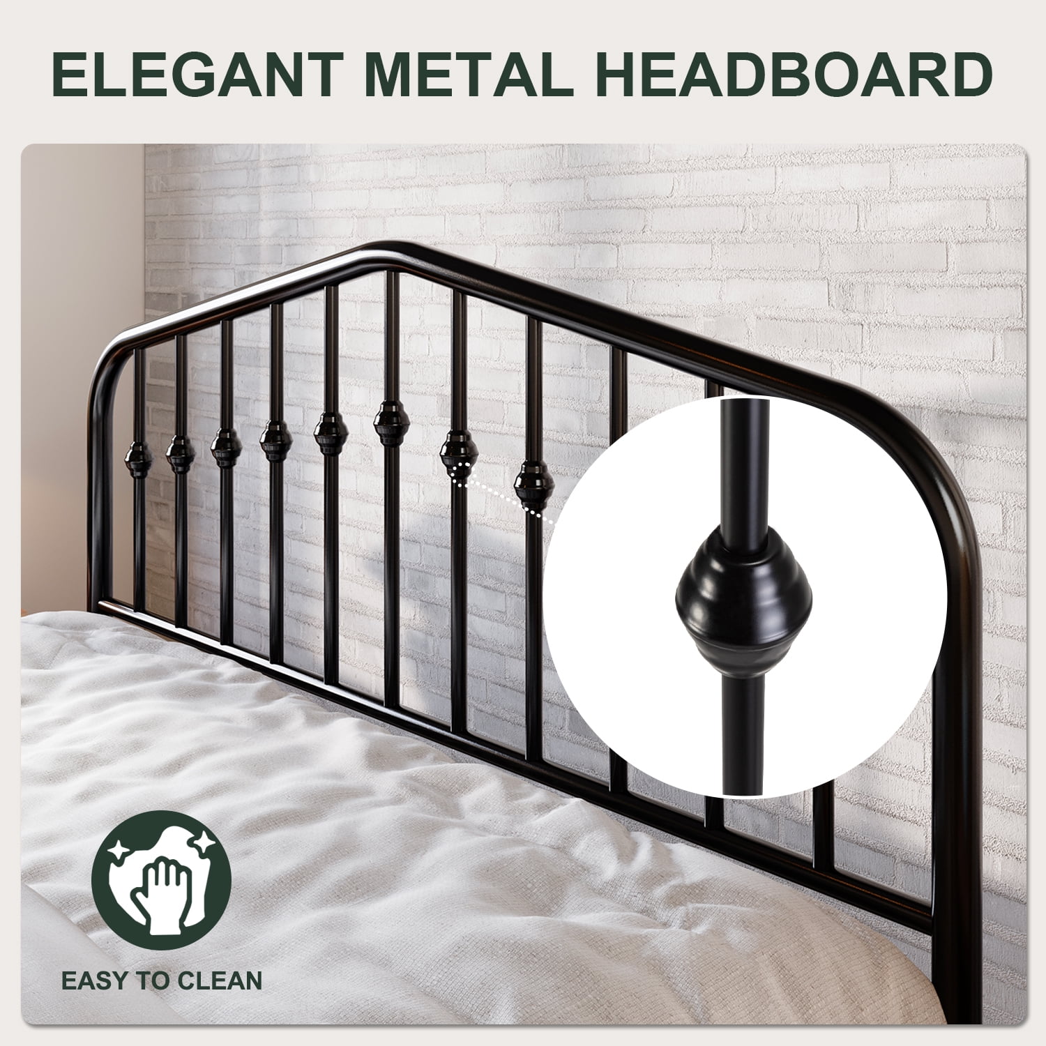Amolife Queen Size Metal Platform Bed Frame with Victorian Vintage Headboard & Footboard, Black