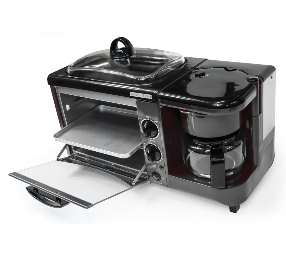 Red Courant CBH-4601R 3-in-1 Multifunction Breakfast Hub 4 Slice Toaster Oven, Large 10 Diameter Griddle Pan, 5 Cup Coffee Maker