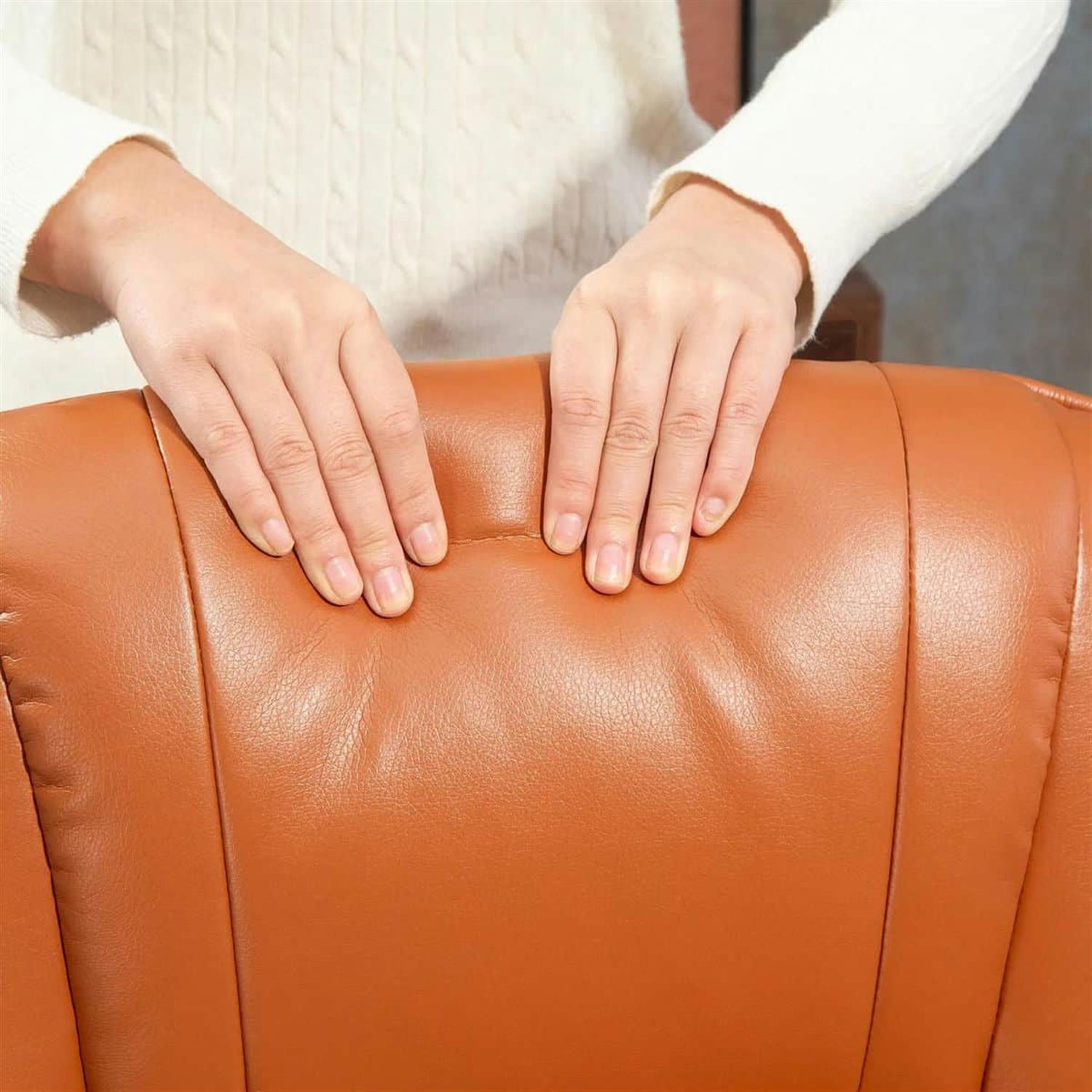 Demi Bonn 39" Faux Leather Swivel Recliner with Footrest and Armrest, Wooden Base, Comfortable Chair for Living Room, Brown