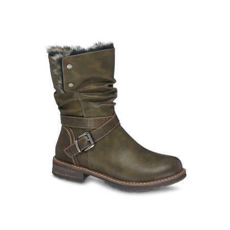 

G.C. SHOES Womens Olive Green Sherpa Zipperd Slip Resistant Buckle Accent Bailey Round Toe Snow Boots 7.5