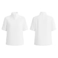thumbnail image 7 of Women's Solid V-Neck Work Blouse Short Sleeve Stand Collar Business Casual Office Shirt, 7 of 7