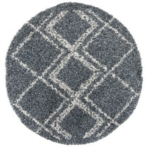 SAFAVIEH Pro Lux Emmeline Geometric Shag Area Rug, Blue/Creme, 6'7" x 6'7" Round