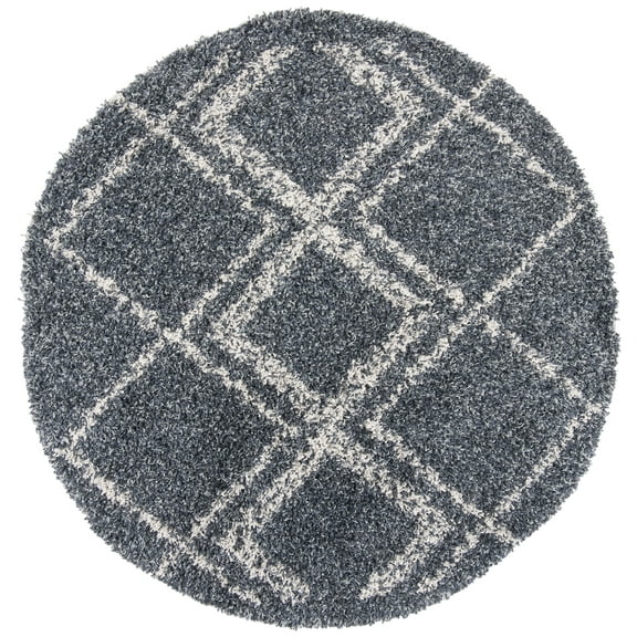 SAFAVIEH Pro Lux Emmeline Geometric Shag Area Rug, Blue/Creme, 6'7" x 6'7" Round