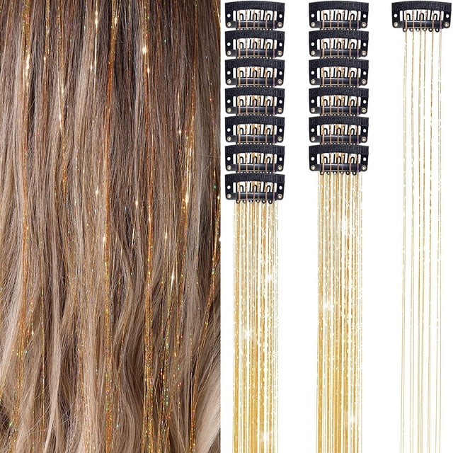 Oropel para el pelo, paquete de 5 unidades de oropel para el pelo con clip, oropel con purpurina colorida, extensiones de pelo, oropel, accesorios deslumbrantes para fiesta de pelo de hadas