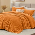 thumbnail image 2 of Fluffy Comforter King Set - Furry Burnt Orange Leaves Pattern Faux Fur Bed Set, Winter Ultra Soft Fuzzy Comfort Set, Velvet Bedding Set for Bed with 2 Pillow Cases, 2 of 14