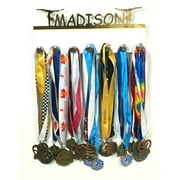 Custom Personalized Name Gymnastics Gymnast Athlete Sport Medal Holder, Awards Display Organizer Hanger Rack with Hooks for 60+ Medals, Ribbons, Sports Of A Kind Made To Order With Your Name On It.