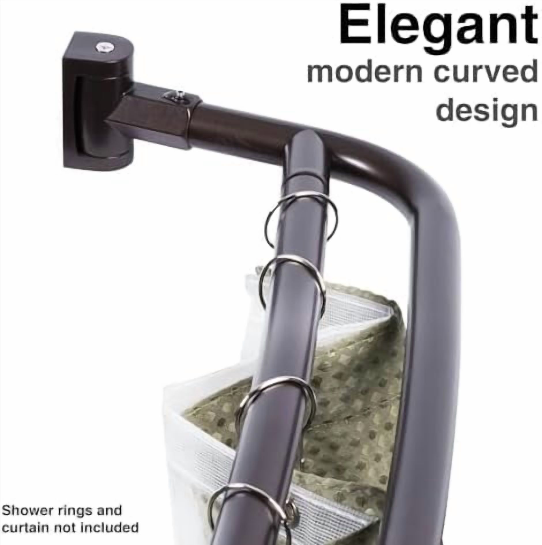 Double Curved Shower Rod, Metal Construction, Adjustable Between 44 to 70 Inches, Aluminum Rods and Zinc Mounting Hardware, Quality Modern Bathware, Oil Rubbed Bronze Finish