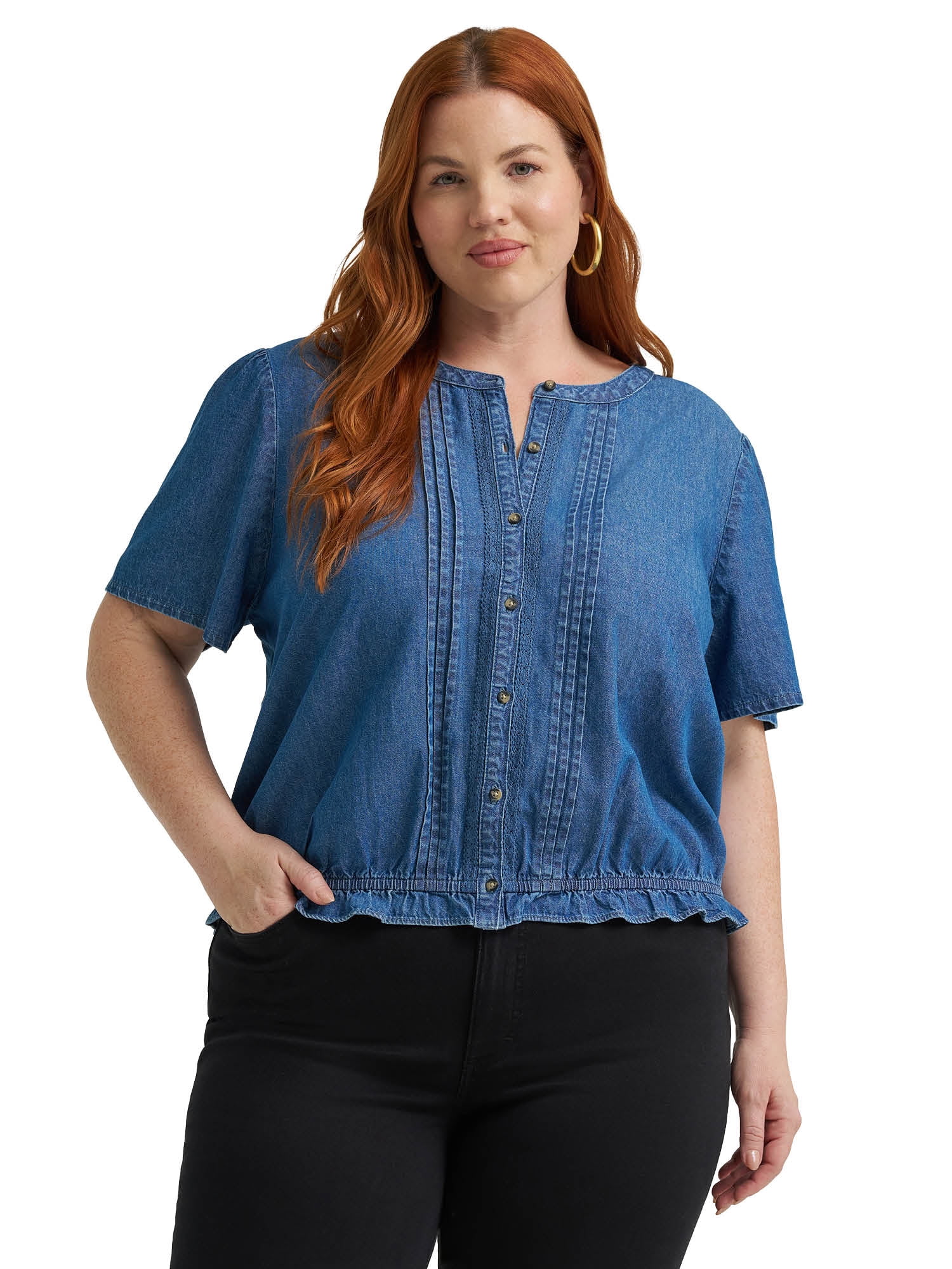 Lee® Women's Plus Short Sleeve Pintuck Top
