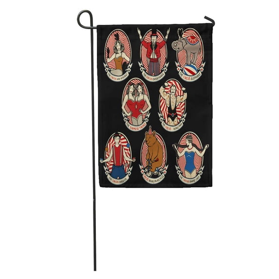 SIDONKU Vintage Circus Collection The Strong Man Siamese Twins Entertainer Air Acrobat Snake Lady Juggler Garden Flag Decorative Flag House Banner 28x40 inch