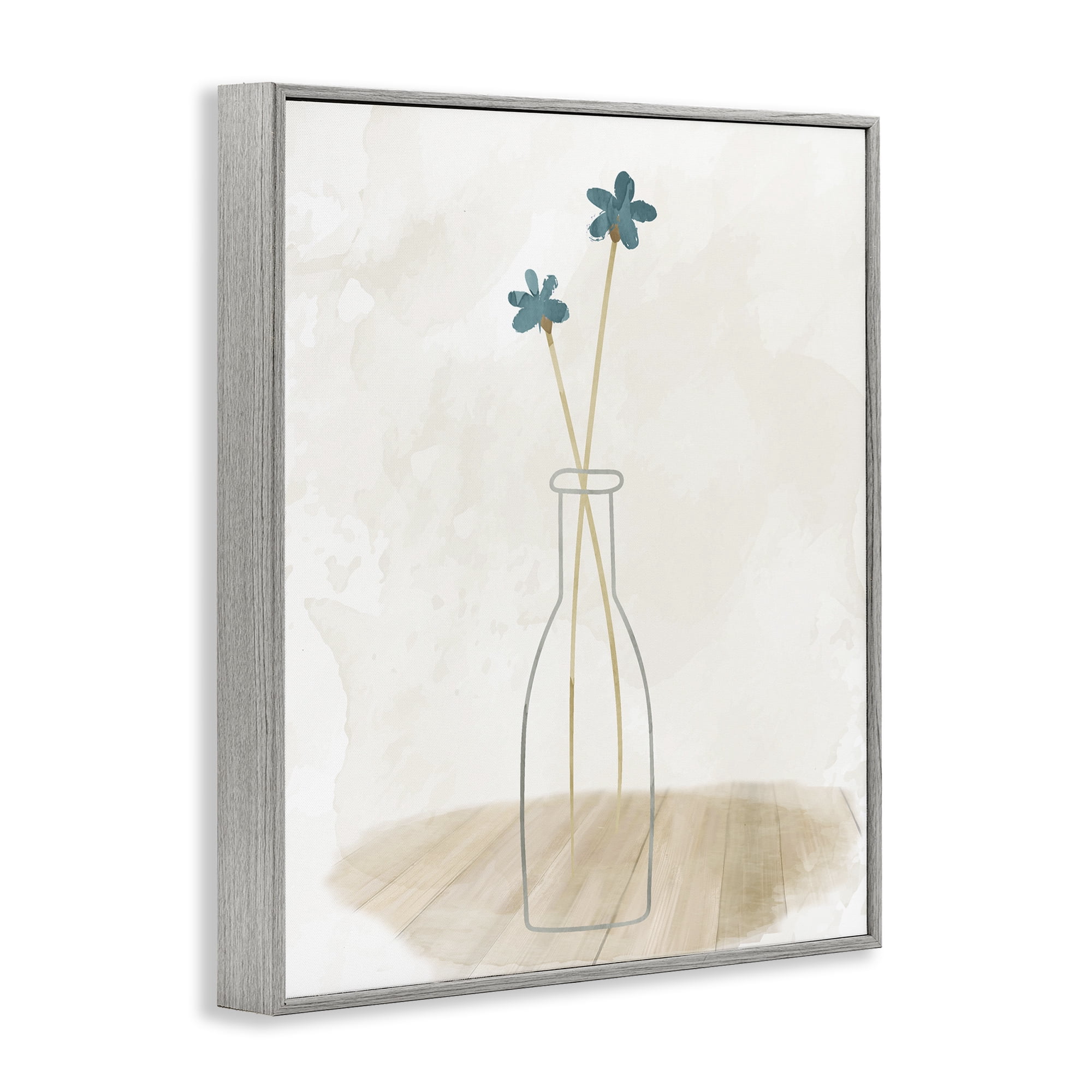 Stupell Industries Simple Watercolor Vase Botanical & Floral Painting Gray Framed Art Print Wall Art, 16 x 20